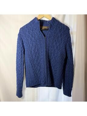 Women's Inis Crafts 100% Merino Wool Full Zip Cardigan Cable Knit Sweater SZ M